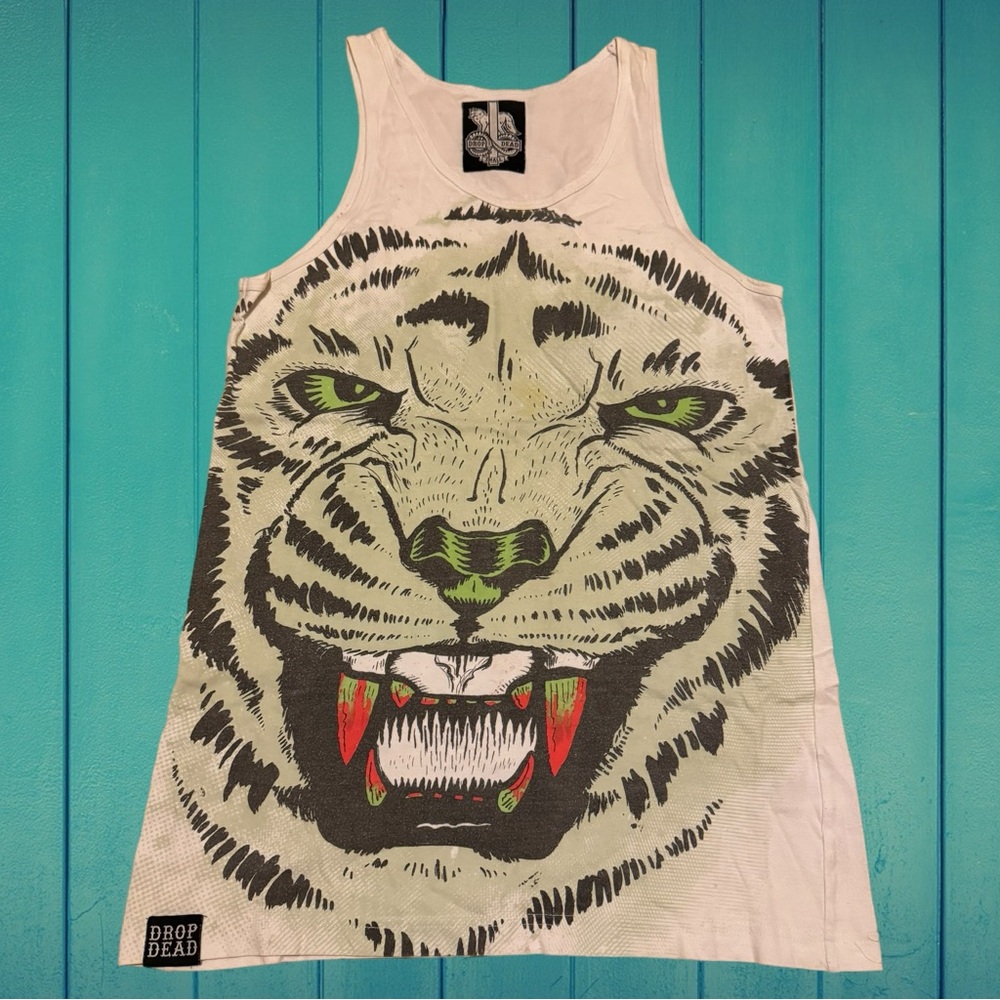 White and Black Graphic Tiger Face Tank Top